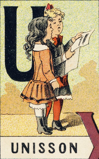 U : Eenheid - Gravure uit ABCD van kleine meisjes. Pellerin & Cie, drukker-uitgever, Epinal, circa 1890. Serie A. Afmetingen: 19 x 13,5 cm door Unbekannt