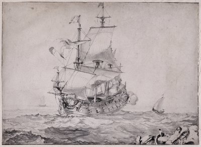 Schepen op zee die het kanon afvuren - tekening door Pierre Puget (1620-1694) 17e eeuw door Unbekannter Künstler