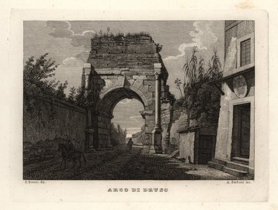 Zicht op de Boog van Drusus, Rome door Unbekannt