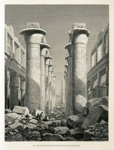 Uitzicht op de Grote Hypostyle Hal in Karnak, Egypte Illustratie uit de Atlas van Egypte door Unbekannter Künstler