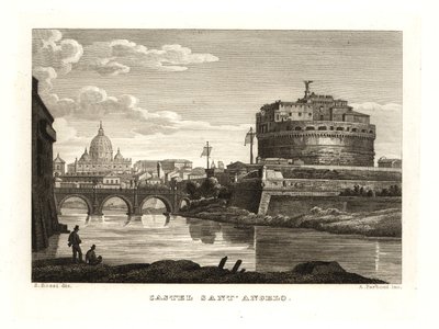 Uitzicht op het Mausoleum van Hadrianus of de Engelenburcht, Rome door Unbekannt