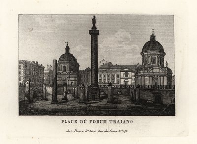 Uitzicht op het Forum van Trajanus met de Zuil van Trajanus, Rome door Unbekannt