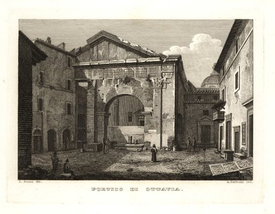 Zicht op de Porticus Octaviae, Rome door Unbekannt