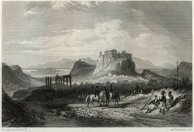 Uitzicht op de stad Athene in de 19e eeuw, gedomineerd door de Akropolis, in het boek over de Middellandse Zee door Louis Enault, Franse journalist en reiziger door Unbekannt