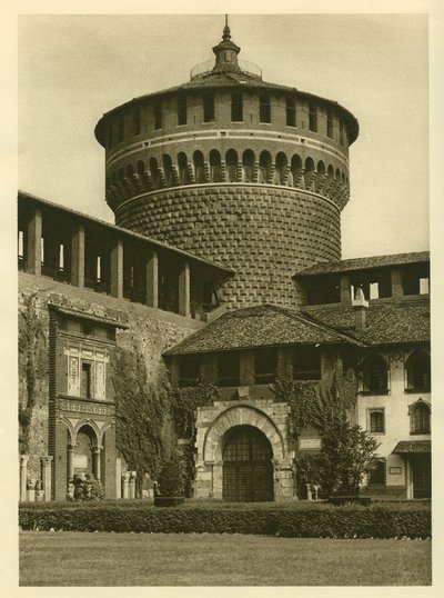 Uitzicht op de binnenplaats van het Castello Sforzesco in Milaan door Unbekannt