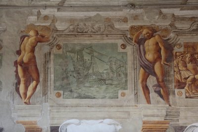 Uitzicht op de fresco van Sisto Badalocchio Rosa, Bentivoglio-paleis, Gualtieri, Emilia Romagna, Italië door Unbekannter Künstler