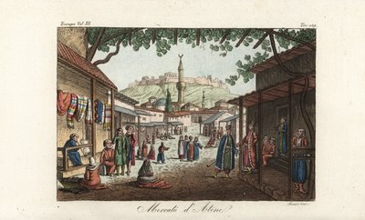 Zicht op de markt of bazaar in Athene door Unbekannt