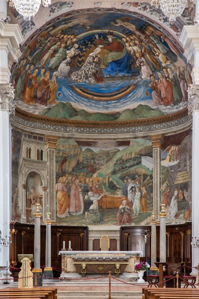 Uitzicht op het schip en het priesterkoor met de Verhalen van de Maagd, Duomo, Kathedraal van S. Maria Assunta, Spoleto, Umbrië, Italië door Unbekannter Künstler