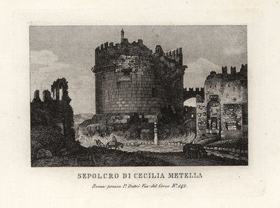 Zicht op de ruïne van het graf van Caecilia Metella, Rome door Unbekannt