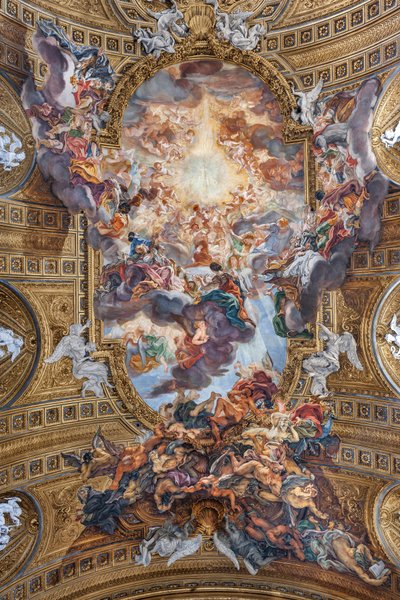 Zicht op het gewelf van het schip met "De Triomf in de Naam van Jezus", Kerk van de Gesù, Rome, Italië (foto) door Unbekannter Künstler