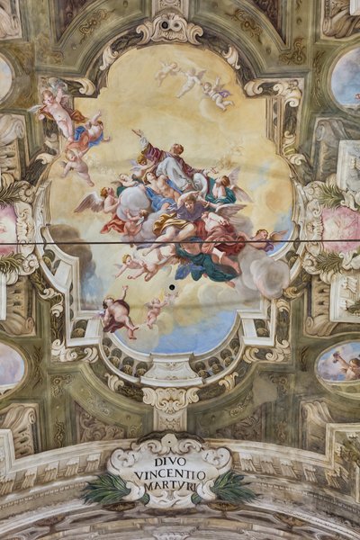 Zicht op het gewelf met fresco van de Teatini Kamer, Chiesa di San Vincenzo, Piacenza, Emilia-Romagna, Italië door Unbekannter Künstler