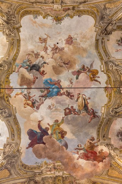 Uitzicht op het gewelf met fresco van de Teatini-kamer, Chiesa di San Vincenzo, Piacenza, Emilia-Romagna, Italië door Unbekannter Künstler