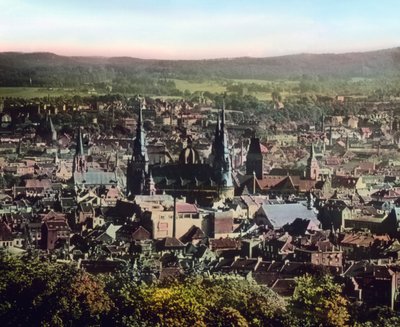 Uitzicht op de stad Aken met de kathedraal in het stadscentrum door Unbekannter Künstler