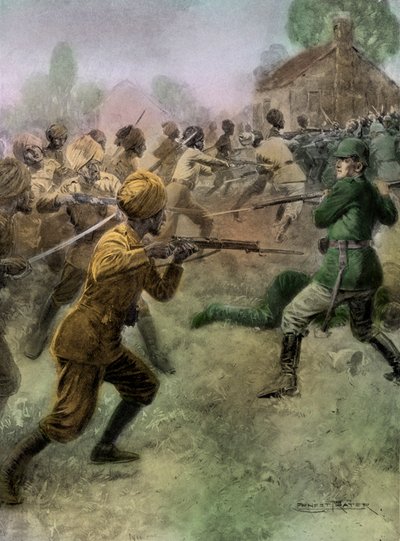 Eerste Wereldoorlog - Brits-Indisch leger valt Duitse soldaten aan door Unbekannter Künstler