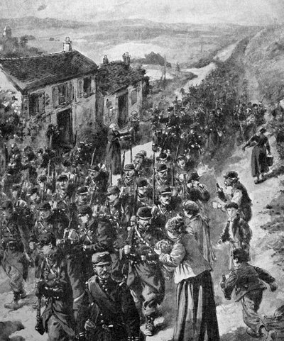 Eerste Wereldoorlog - Franse soldaten marcheren naar het front 1914 door Unbekannter Künstler