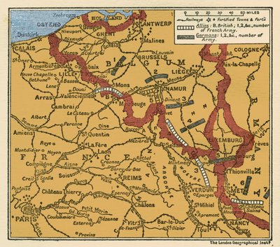Eerste Wereldoorlog kaart van de positie van de legers 22 augustus 1914 door Unbekannter Künstler