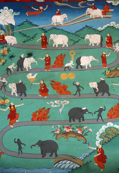 Witte olifantenverhaal in het Kopan klooster, Kathmandu, Nepal door Unbekannt
