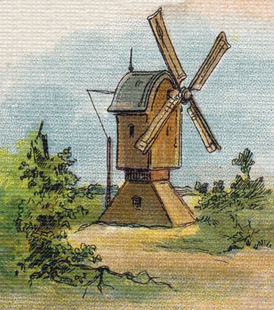 Windmolen. Gravure in "Alfabet van mijn kleine meisje". Bernardin-Bechet en Fils, boekhandel-uitgevers, Parijs, circa 1895. door Unbekannt