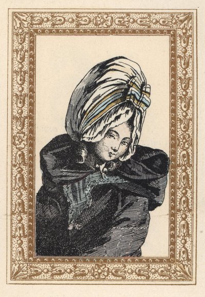 Vrouw in een nachtkaap en grote Voluptuese hoed. Handgekleurde lithografie door de Laubadere uit Octave Uzane