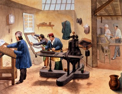 Werkplaats van een drukker door Unbekannter Künstler
