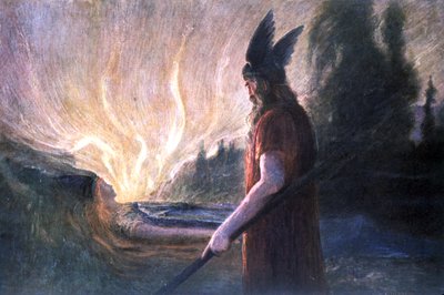 Wotan voor de brandstapel van Brunnhild, begin 20e eeuw door Unbekannter Künstler