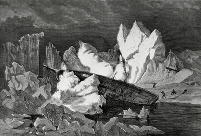 Wrak van Hansa verpletterd door ijs, oktober 1869, Noordelijke IJszee, Tweede Duitse Noordpool Expeditie door William M. Timlin