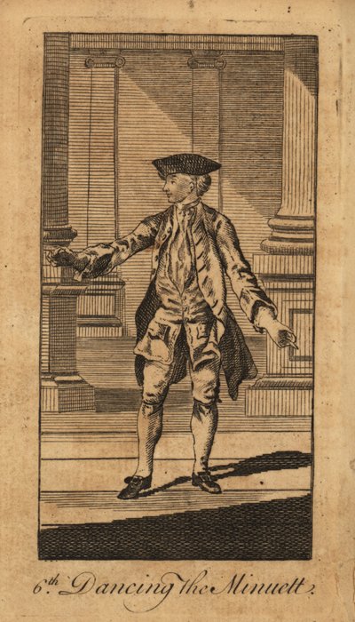 Jonge heer die de menuet danst in een balzaal met zuilen door Unbekannt