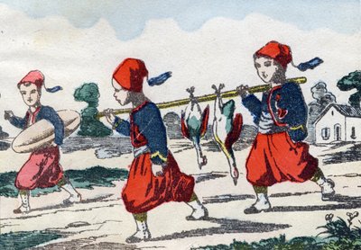 Zouaven. Gravure in "Alphabet militaire enfantin". Beeldmateriaal van Pont-a-Mousson, circa 1890. door Unbekannt