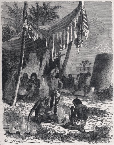 Glasblazen in het oude Egypte, ca. 1880 (gravure) door Unbekannter Künstler