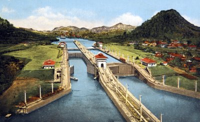 de sluis van Pedro Miguel in het Panamakanaal, ansichtkaart ca. 1920 door Unbekannter Künstler