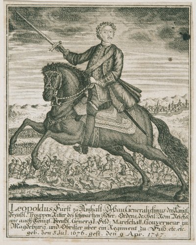 De Pruisische legerleider Leopold I. Vorst van Anhalt-Dessau door Unbekannter Stecher