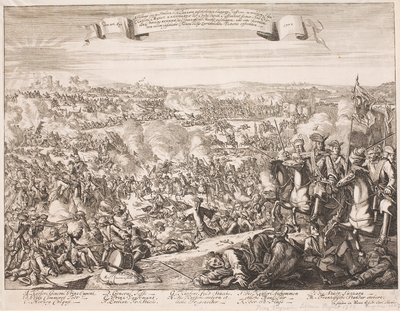 Pamflet over de slag bij Luzzara in 1702 door Unbekannter Stecher