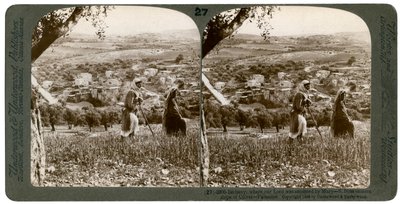 Bethanië, gezien vanaf de oostelijke helling van de Olijfberg, Palestina, 1899 door Underwood and Underwood