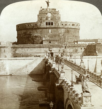 Brug en Kasteel van Sint Angelo, Rome, Italië door Underwood and Underwood