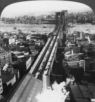 Brooklyn Bridge, New York City, New York, VS, eind 19e of begin 20e eeuw door Underwood and Underwood