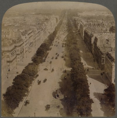 Champs Elysees - van de Triomfboog tot Place de la Concorde - Parijs, Frankrijk, 1900 door Underwood and Underwood