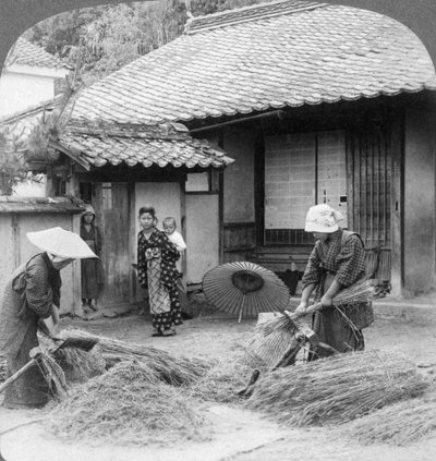Boerenvrouwen aan het werk, Iwakuni, Japan, 1904 door Underwood and Underwood