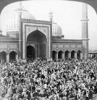 Vastendag in de Jumma Musjid, Delhi, India, 1903 door Underwood and Underwood