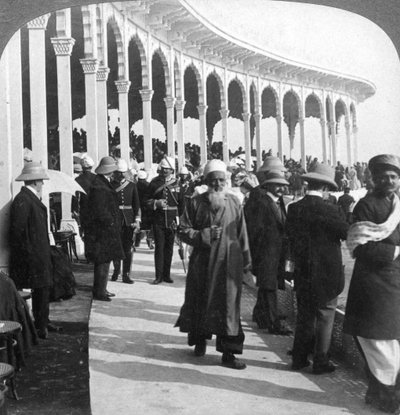 Verzameling in het grote Durbar Amfitheater, Delhi, India, 1903 door Underwood and Underwood