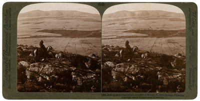 Gideons slagveld en de heuvel van Moreh, noordelijk van Jezreel, Palestina, 1900 door Underwood and Underwood