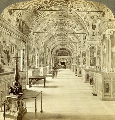 Interieur van de Vaticaanse bibliotheek, Rome, Italië door Underwood and Underwood