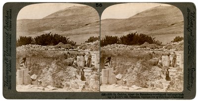 Berg Gerizim, waar de Samaritanen aanbaden, Palestina door Underwood and Underwood