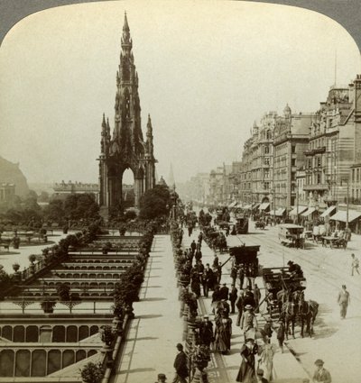 Princes Street en het Scott Monument, Edinburgh, Schotland, ca. laat 19e eeuw door Underwood and Underwood