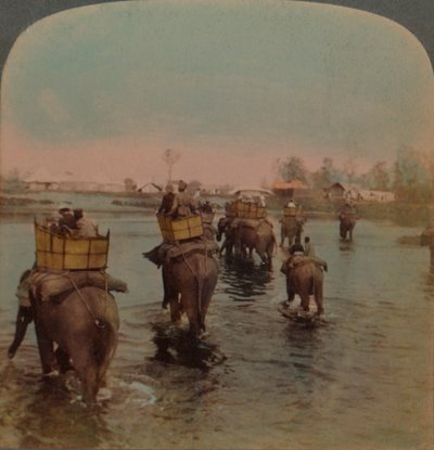 Terug naar het kamp na een dag jagen, Bebar jungle, India, 1909 door Underwood and Underwood