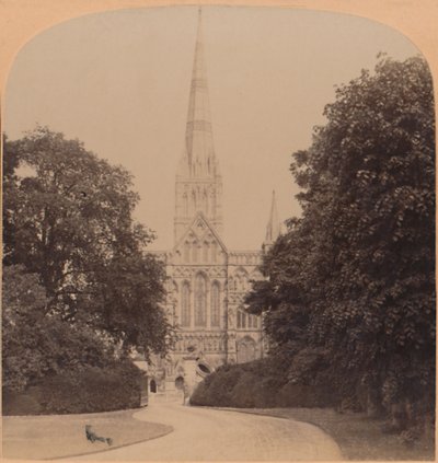 Salisbury Kathedraal noordwest front Engeland, eerste grote kerk van de vroege Engelse stijl, 1900 door Underwood and Underwood