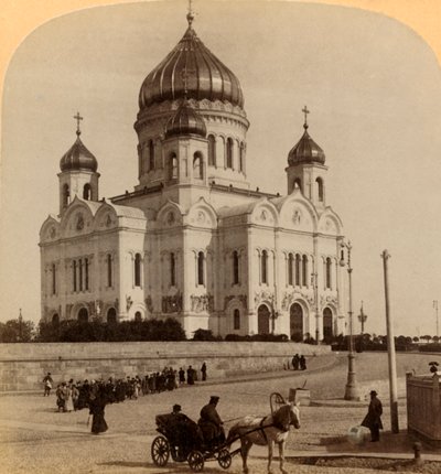Tempel van Onze Verlosser, de grootste kerk in Moskou, Rusland door Underwood and Underwood