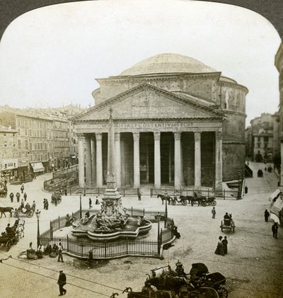 Het Pantheon en de Piazza della Rotunda, Rome, Italië door Underwood and Underwood