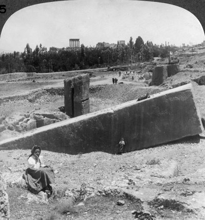 De ruïnes van Baalbek Balabakk, Syrië, 1900 door Underwood and Underwood