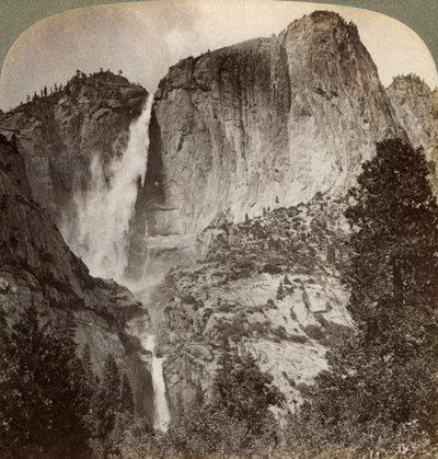 Yosemite Point en door de wind geblazen Yosemite Falls, Yosemite Valley, Californië, VS, 1902 door Underwood and Underwood