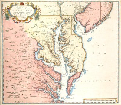 Een nieuwe kaart van Virginia en Maryland en de verbeterde delen van Pennsylvania en New Jersey door Unidentified